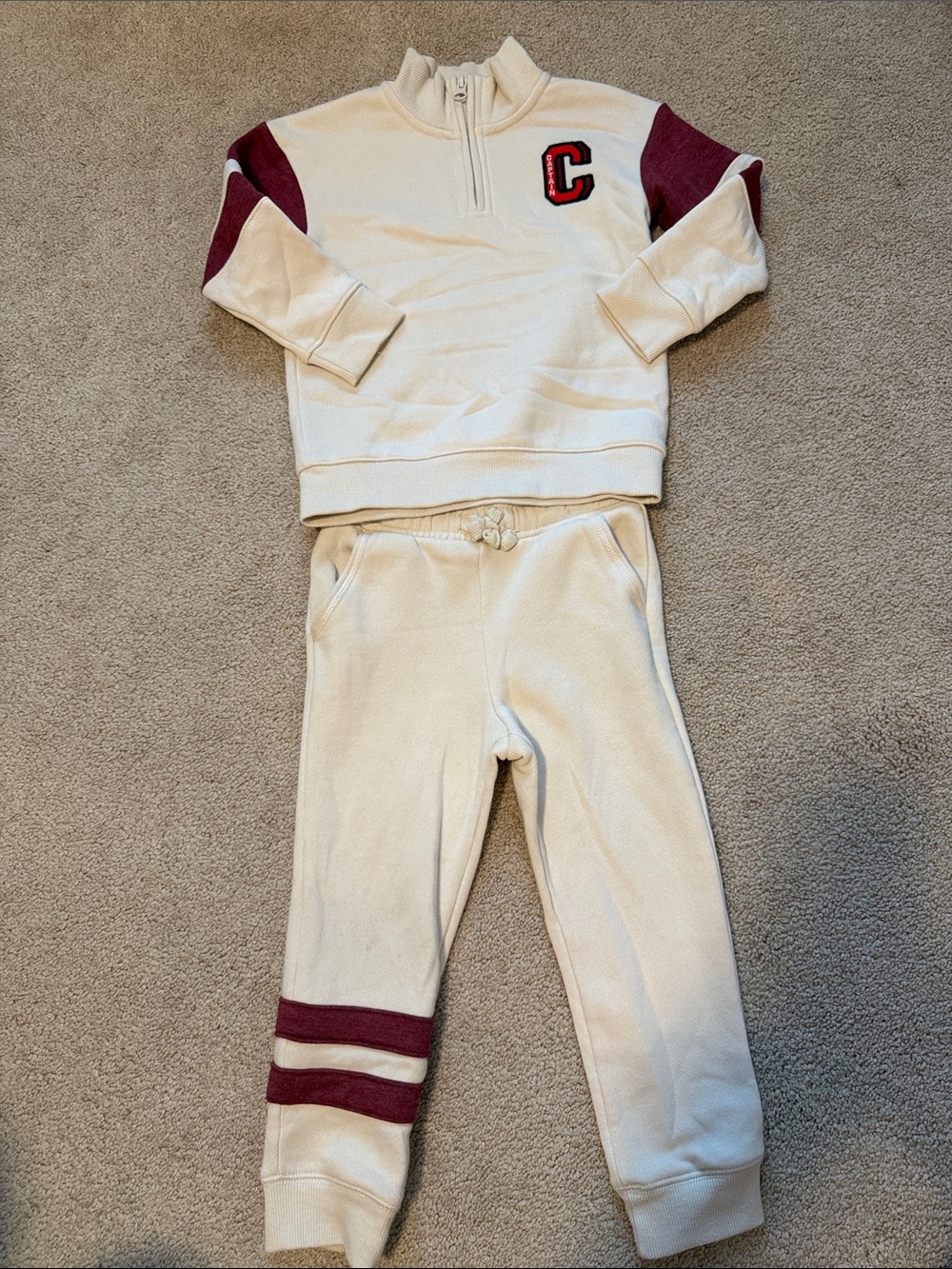 Cat & Jack Cream Sweatshirt and Joggers with Maroon Accents